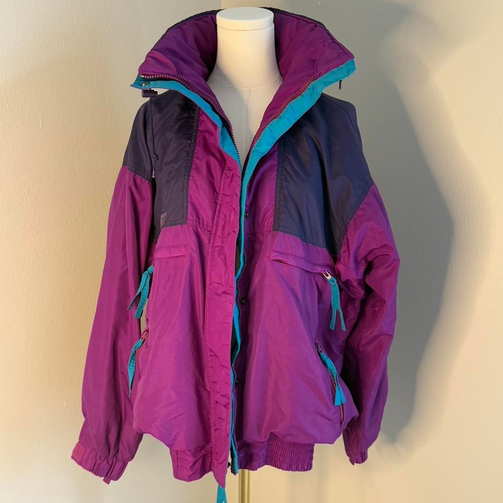 Vintage Columbia Vamoose Ski Jacket Womens Purple Blue Colorblock Hooded Coat